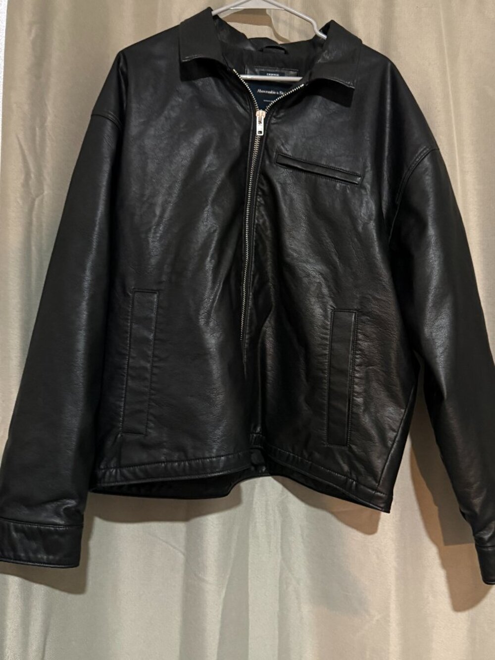 Abercrombie & Fitch Men's Black Faux Leather Zip Jacket XXL | Quilted Lined | Li